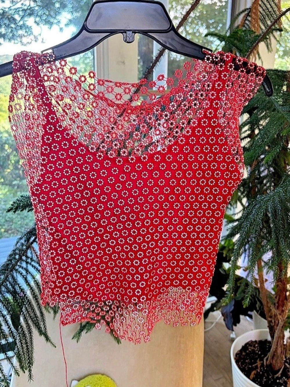 House of Harlow 1960 Beaded Fringe Tank in Red Medium Like New